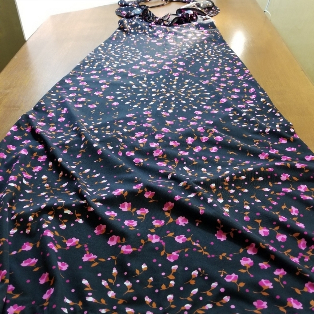 🌸 Vintage 60s Halter Maxi Dress Floral Boho S 🏖️ - Picture 6 of 9